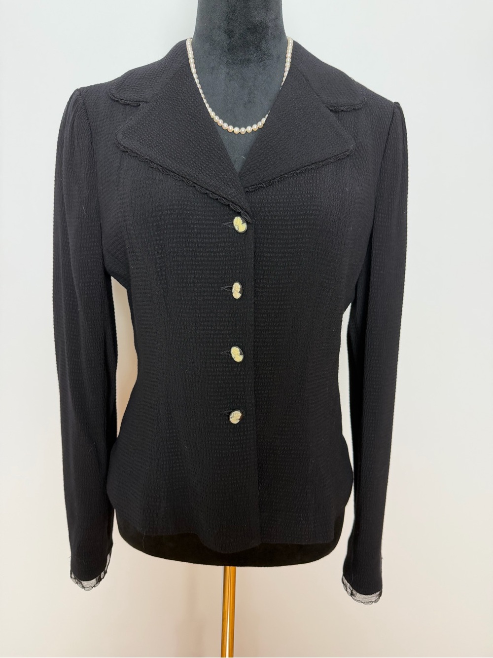 Nanette Lepore Black Textured Button-Front Blazer Size 8